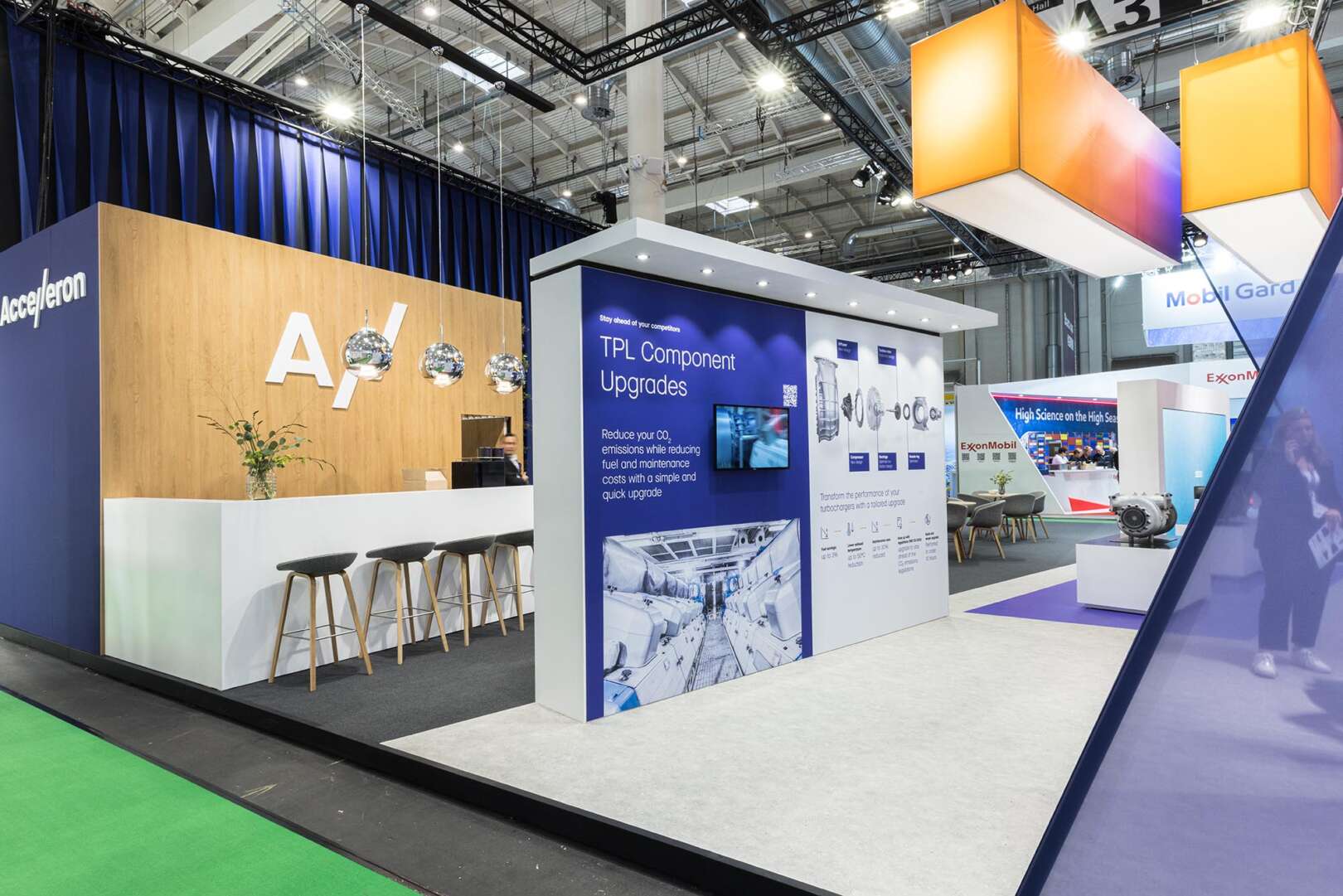 Exhibition Stand for Accelleron at the SMM Trade Show. Design and Standbuilding by Eldee Expo Experts.