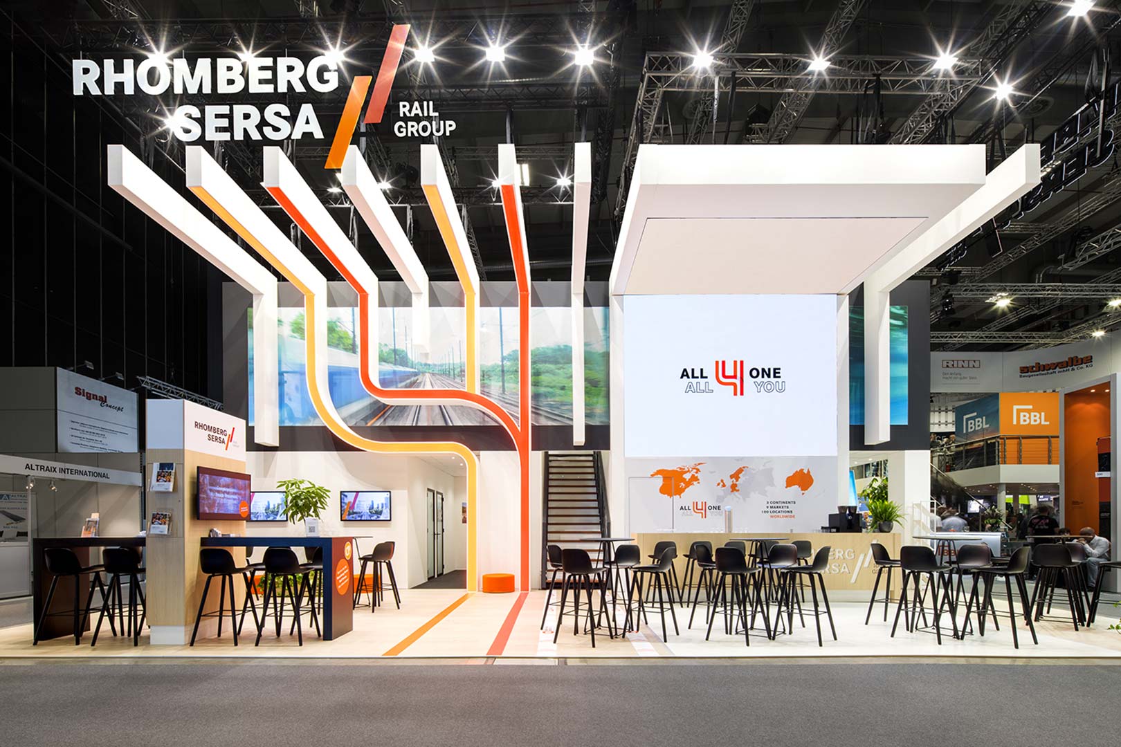 Two-storey booth Rhomberg Sersa Rail - InnoTrans Booth building.