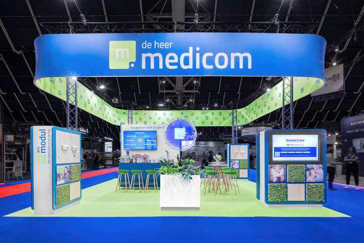 At Zorg & ICT trade show in Utrecht, Eldee designed a fresh and eye-catching exhibition stand for a healthcare IT company, De Heer Medicom.